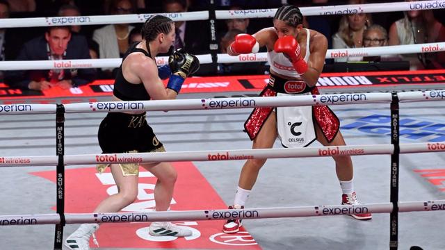 Katie Taylor (left) and Amanda Serrano during their July 11, 2025, boxing match