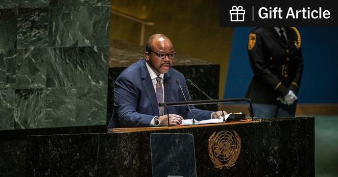 Mswati III, King of Eswatini, addressing the United Nations General Assembly in New York in 2023.