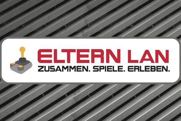 Spielecontroller mit Schriftzug ELTERN-LAN. Zusammen. Spiele. Erleben.