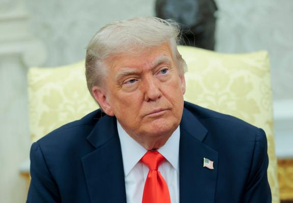 Trump delivers remarks during a meeting in the Oval Office.