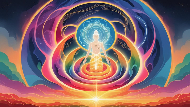 Vedantic Matryoshka dolls symbolizing layers of truth as concentric spherical layers. Each opened doll reveals another within — echoing how each spiritual layer reshapes our understanding of the Ras Leela.