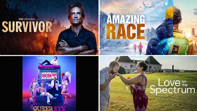 Survivor, The Amazing Race, Love on the Spectrum and Queer Eye TV series logo Survivor, The Amazing Race, Love on the Spectrum and Queer Eye TV series logo