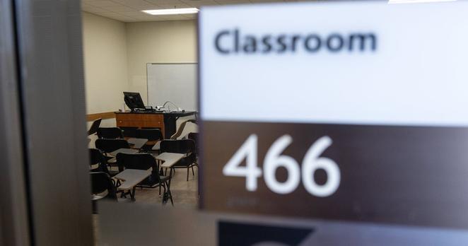 Room 466 inside the College of Liberal Arts and Social Sciences at Texas A&M University, Thursday, Sept. 18, 2025, in College Station. (Antranik Tavitian for The Texas Tribune)