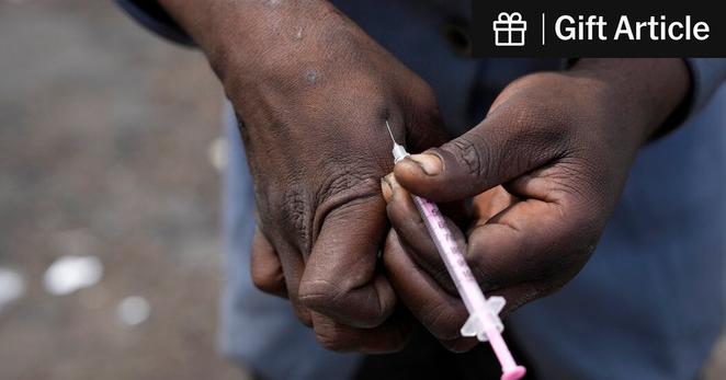 A drug addict in Pretoria, South Africa, in March.