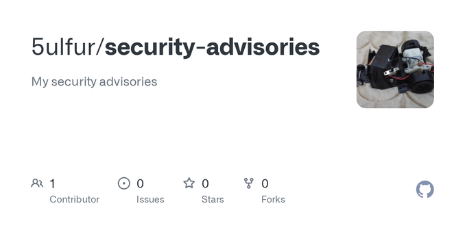 My security advisories. Contribute to 5ulfur/security-advisories development by creating an account on GitHub.