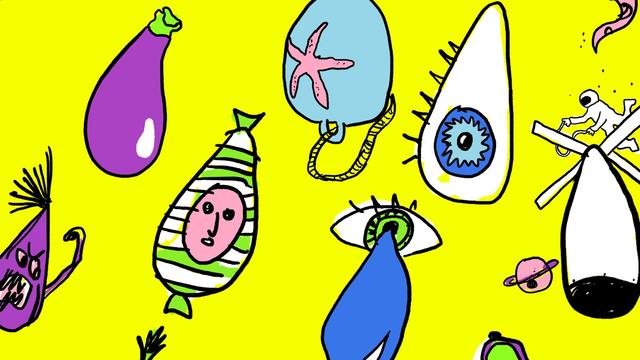 Illustration bunter doku drops vor gelbem Hintergrund. Illustration bunter doku drops vor gelbem Hintergrund.