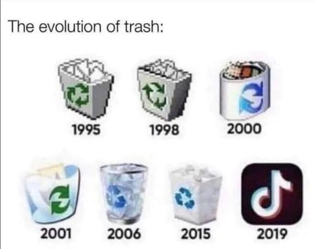 The evolution of trash: 1995 1998 2000 2001 2006 2015 2019 (TikTok)