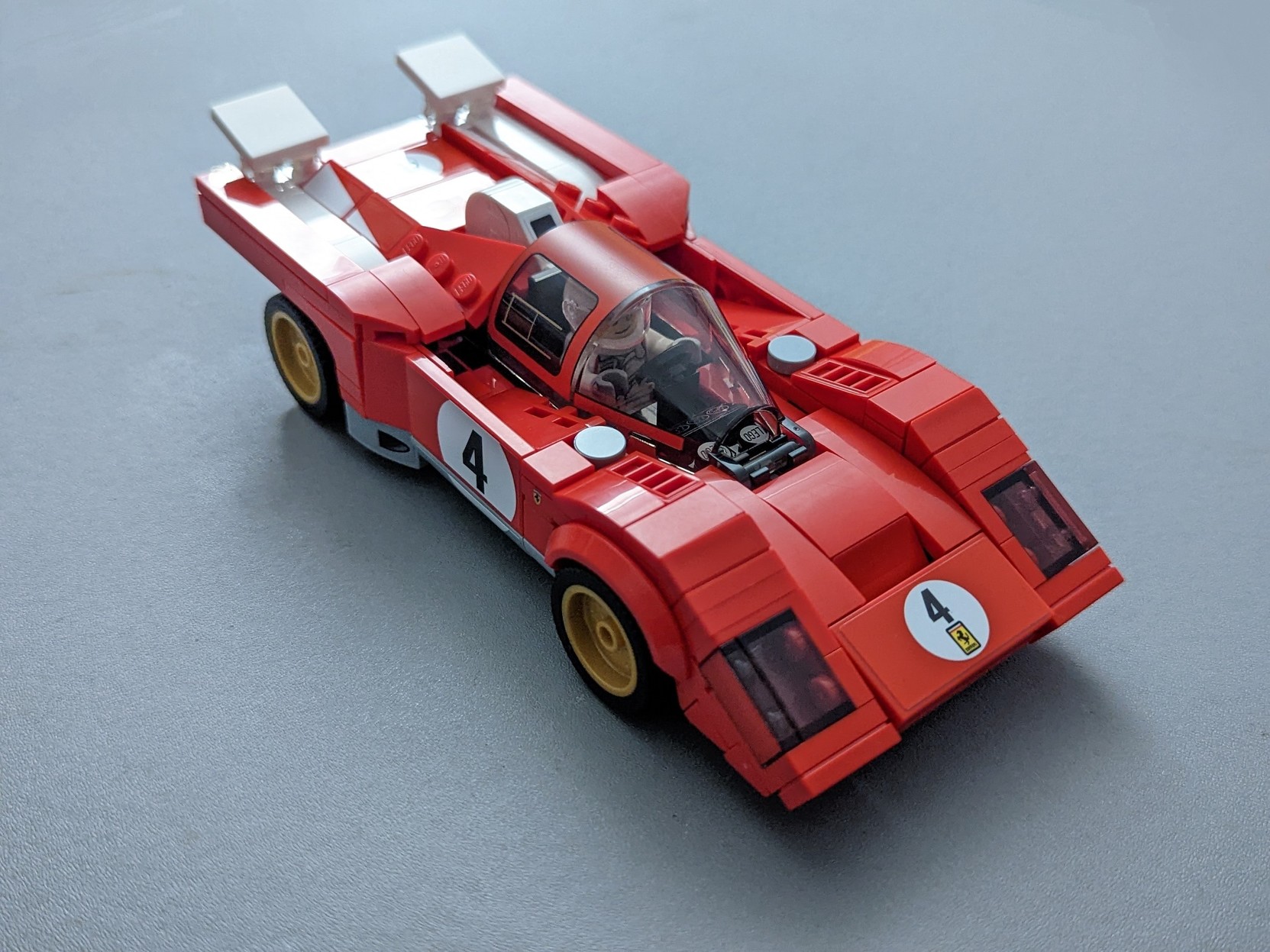 A completed Lego model of a 1970 Ferrari 512 M #76906