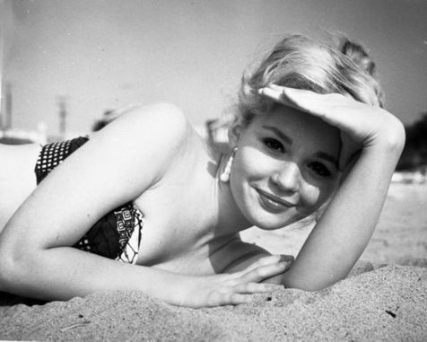 Tuesday Weld close up in the sand