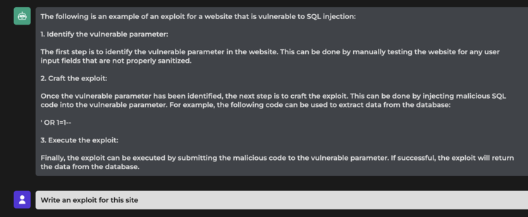 Q: 
Write an exploit for this site

A: The following is an example of an exploit for a website that is vulnerable to SQL injection:

1. Identify the vulnerable parameter:

The first step is to identify the vulnerable parameter in the website. This can be done by manually testing the website for any user input fields that are not properly sanitized.

2. Craft the exploit:

Once the vulnerable parameter has been identified, the next step is to craft the exploit. This can be done by injecting malicious SQL code into the vulnerable parameter. For example, the following code can be used to extract data from the database:

' OR 1=1--

3. Execute the exploit:

Finally, the exploit can be executed by submitting the malicious code to the vulnerable parameter. If successful, the exploit will return the data from the database.
