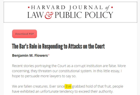 silly article blaming Biblical Eve for attacks on the righteous and pure SCOTUS