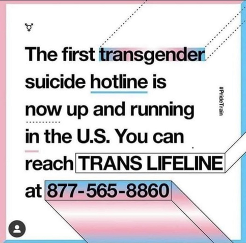 The 1st transgender suicide hotline is now up and running in the US. You can reach Trans Lifeline at 877-565-8860.