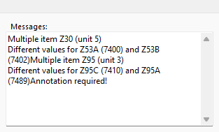 Kicad rules checker output:

Multiple item Z30 (unit 5)
Different values for Z53A (7400) and Z53B (7402)
Multiple item Z95 (unit 3)
Different values for Z95C (7410) and Z95A (7489)
Annotation required!