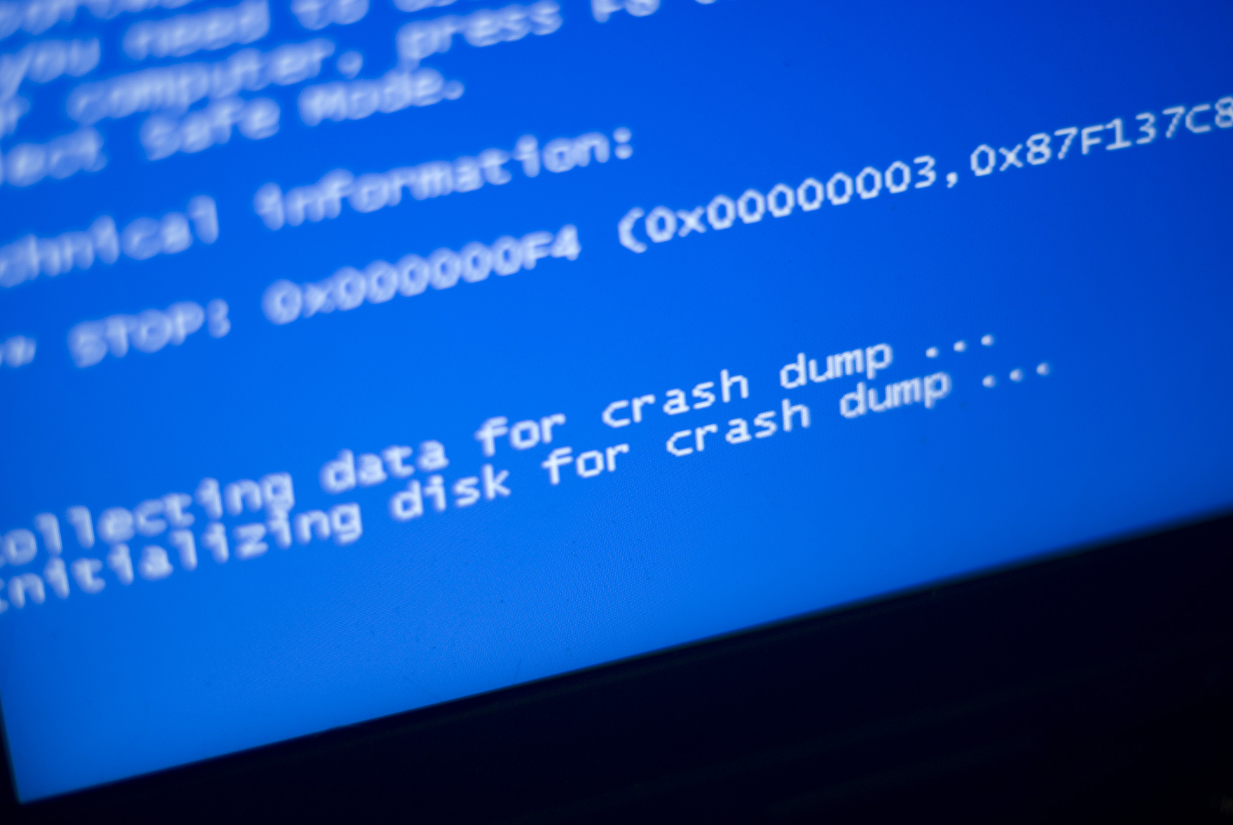 Crash dump and log files were. Blue screen. crash screen.