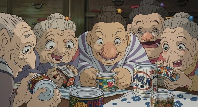 5 old women seem look happy with big smile while having some canned foods on the table in front of them.
4 of their name are Aiko, Izumi, Utako, and Eriko.