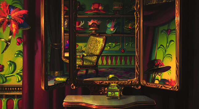 Shop mirror for hat fitting.