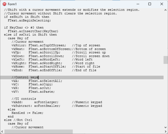 A screenshot of the editor displaying source code for itself.