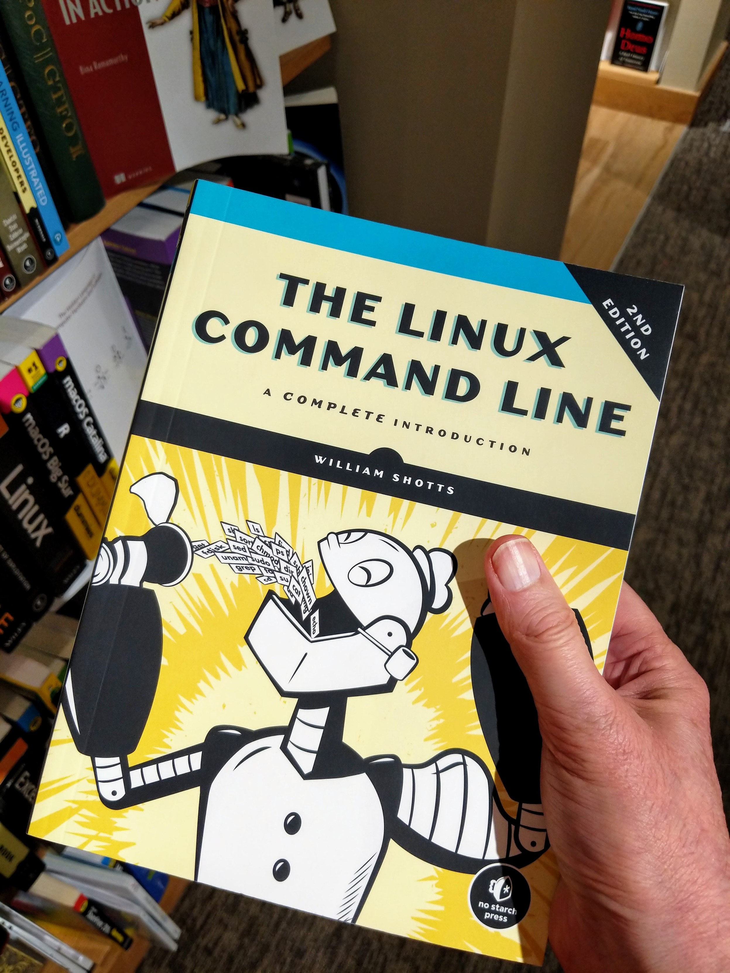 Copy of my book, The Linux Command Line found in my local Barnes & Noble bookstore.