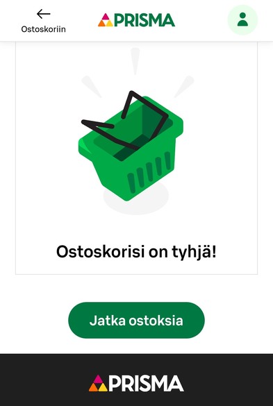 Prisma online shopping cart is empty
