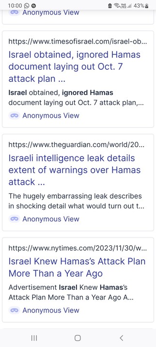 https://www.timesofisrael.com/israel-obtained-ignored-hamas-document-laying-out-oct-7...

Israel obtained, ignored Hamas document laying out Oct. 7 attack plan ...

Israel obtained, ignored Hamas document laying out Oct. 7 attack plan, report alleges NYT says officials who saw 40-page paper dismissed it as unrealistic, continuing to believe the terror...

Anonymous View

https://www.theguardian.com/world/2023/nov/28/israeli-military-had-warning-of-hamas...

Israeli intelligence leak details ext…