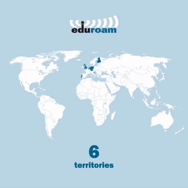 animation showing the global topology of the eduroam service - now available in 104 territories (May 2024)