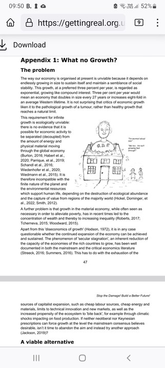 Screenshot of the pages from the cited report with cartoon of boy named GDP growth bursting out of the roof of a house.