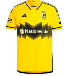 Columbus crew uniform, yellow with a squiggly black line across the upper abdomen 
