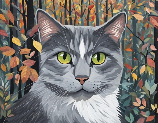 grey cat face autumn theme