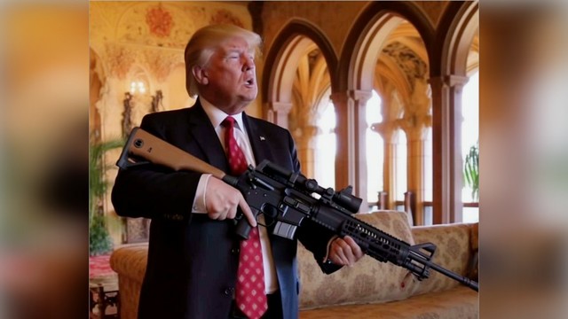 Trump holding an assault rifle