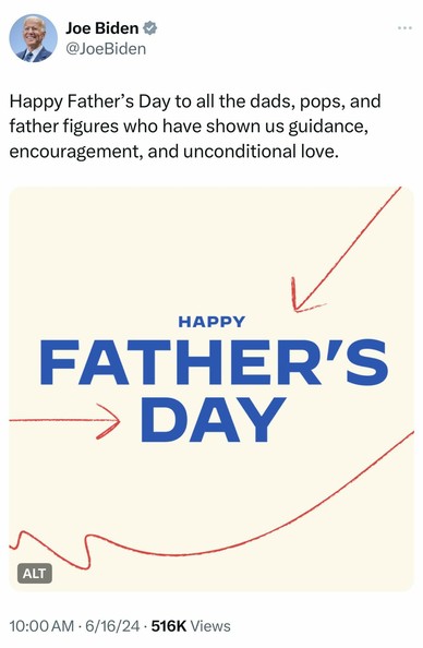 Message for Fathers' Day on Twitter from Joe Biden.