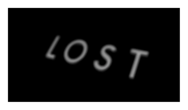 screenshot of lost series logo. white letters at an angle on on black background:: L O S T