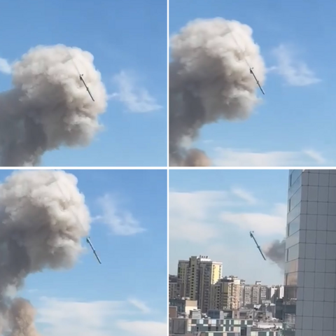 The image collage above was made using four screenshots from the video shared previously. It shows the missile an instant before it hits the hospital (Source:Telegram) 
