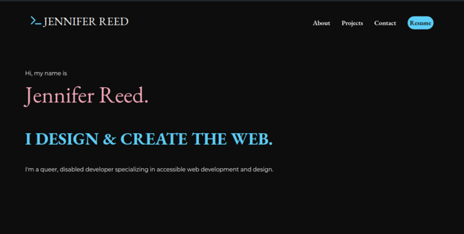 a screenshot of the homepage of my website