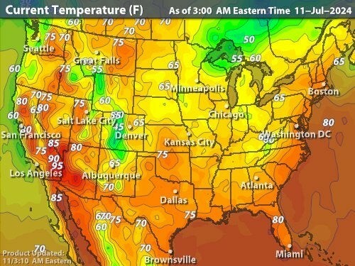 Usa temperature map