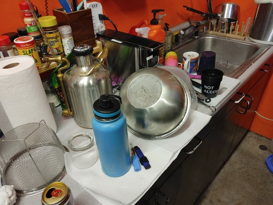 Clean dishes, my cause and a beer (duh) and yes, it is chaotic.