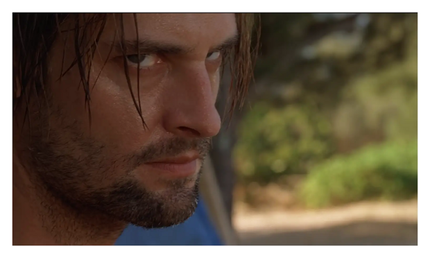 Josh Holloway as Sawyer in LOST with his trademark angry look.