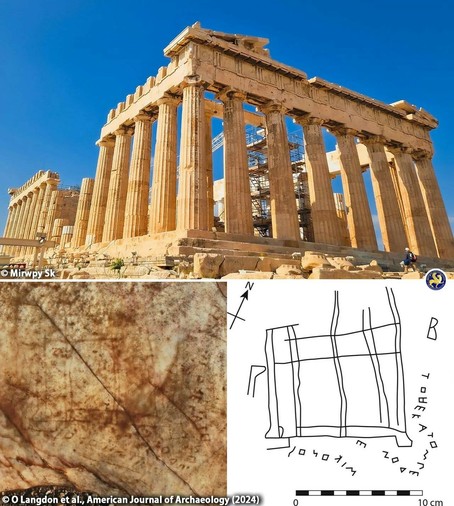 Shepherd’s graffiti reveals new insights into the mystery of the lost Acropolis temple

A recent publication in the American Journal of Archaeology by Merle Langdon from the University of Tennessee and Janric van Rookhuijzen uncovers a significant historical find: ancient graffiti that may depict a lost temple on the site of the Parthenon.

This discovery emerged from a large collection of over 2,000 graffiti on marble outcrops in the hills around Vari, a town southeast of Athens. These engravings, dating back to the 6th century BCE, were created by local shepherds and goatherds. The graffiti includes various drawings and inscriptions, featuring ships, horses, erotic scenes, and buildings. Among these, a unique drawing of a temple, inscribed with the term “Hekatompedon” and signed by an individual named Mikon, stands out.
