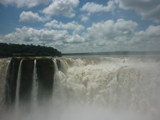 Huge volumes of water falling at the Iguacu Falls Feb 2018