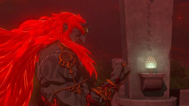 Tears of the Kingdom Screenshot: Ganondorf shrouded in red light, after first gaining his new power.