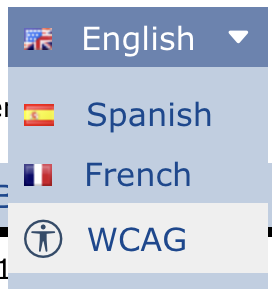 A select box with 4 options: English, Spanish, French, WCAG.
