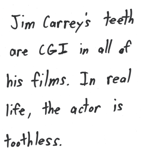 Jim Carrey’s teeth are CGI in all of his films. In real life, the actor is toothless.