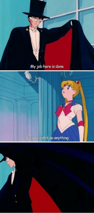 a three part screenshot from the Sailor Moon anime
first panel is Tuxedo Mask saying 