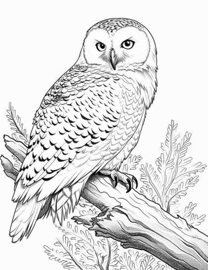 Owl on Branch Coloring Page