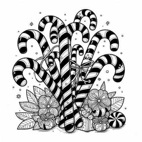 Candy Canes and Holiday Treats Coloring Page