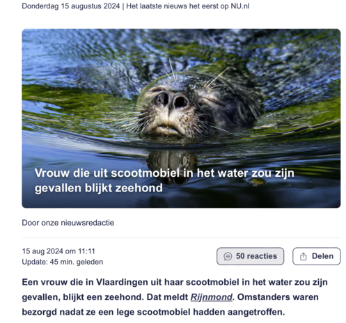 Vrouw die uit scootmobiel in water gevallen zou zijn gevallen, blijkt zeehond 