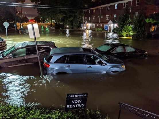 Photo showing cars in flood water in Hackensack, New Jersey U.S.A.