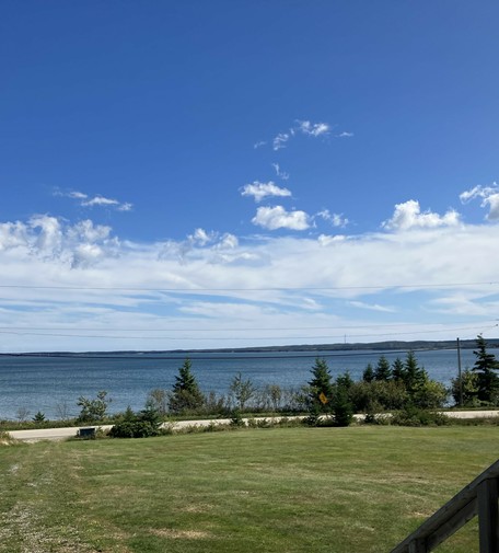 View off Mira Bay on beautiful sunny day from cottage deck