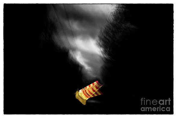 B&W photo of a gate opening with abstraction and selective color