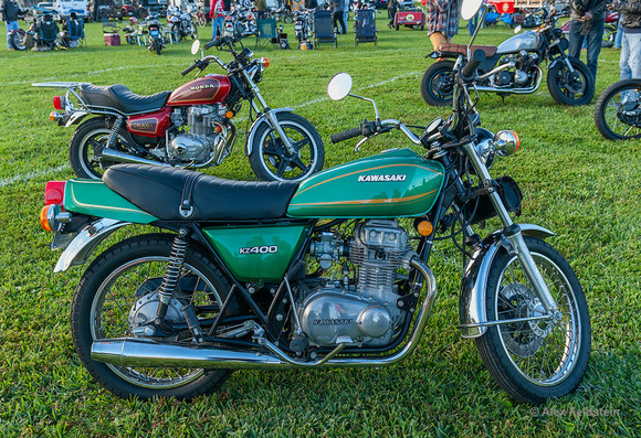 Green Kawasaki KZ400 motorcycle