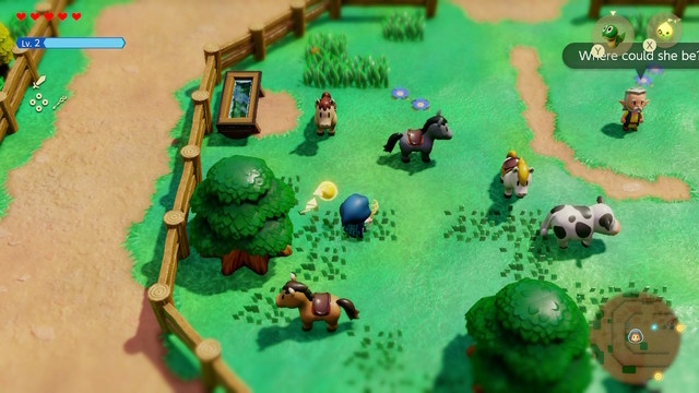 Screenshot from The Legend of Zelda: Echoes of Wisdom showing ponies at Hyrule Ranch.